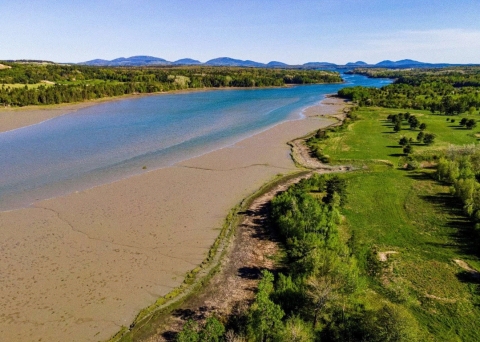 Aerial photography of Jordan River in Downeast region of coastal Maine