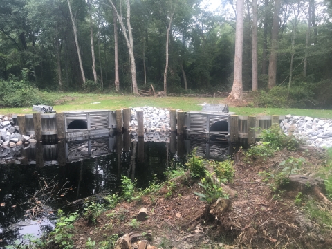 Image of newly installed water control installation on the refuge