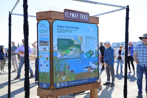 A colorful kiosk on Flyway Trail at San Francisco Bay Refuge