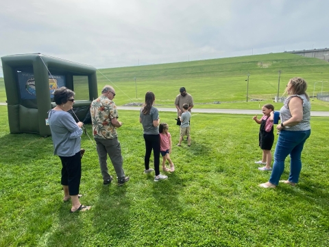 Blow up archery target in field