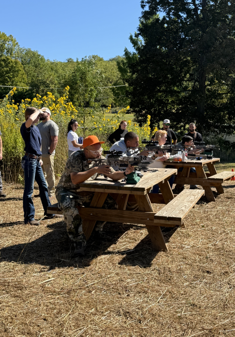Crossbow safety practice at mentored hunt program orientation at Cherry Valley National Wildlife Refuge