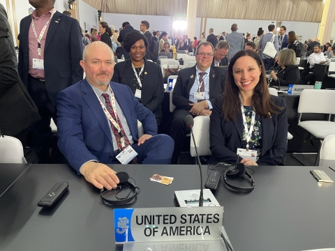 .S. Fish and Wildlife Service Director Nesvik, head of the U.S. delegation, with some of the delegation’s senior leadership (left to right): Naimah Aziz, Russ Husen and Dr. Hila Levy. Credit: USFWS