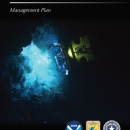 Submersible with lights on in the depth of Mariana Trench