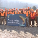Participants in the Field to Fork mentored rifle deer hunt pose for a group photo at Cherry Valley National Wildlife Refuge in December 2024. 