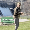 Angler practice casting fly rod