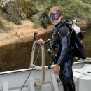 Bill Tate in SCUBA gear surveying for freshwater mussels