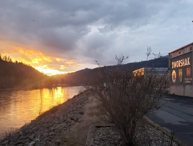 Dworshak National Fish Hatchery on the Clearwater, sunset after a storm.