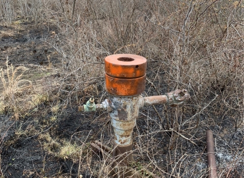 orange topped metal structure in ground