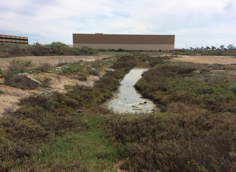 Channel on F and G Street with building in background