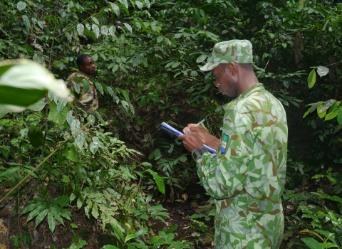 Gabonese park guards on a monitoring patrol