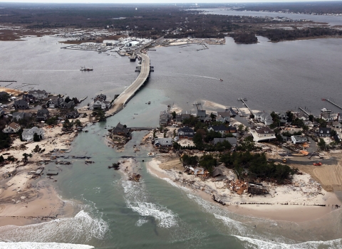 Aerial view of damages left by Hurricane Sandy. 