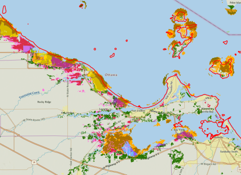 Screenshot of a map depicting Saginaw Bay and Western Lake Erie conservation planning blueprint