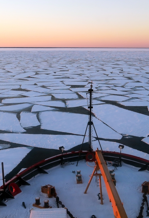 ship deck and broken ice from above