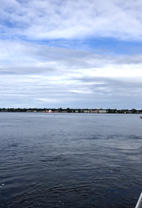 An expansive view of the width of the St. Lawrence River