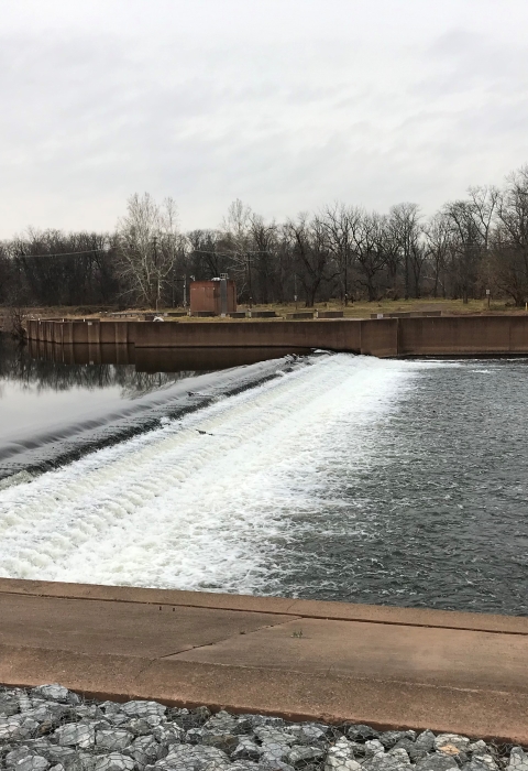 Island Farm Weir on the Raritan River, site of a rock ramp fishway to be installed