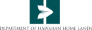 Green square with a white leaf in the center and the words Department of Hawaiian Homelands below it.