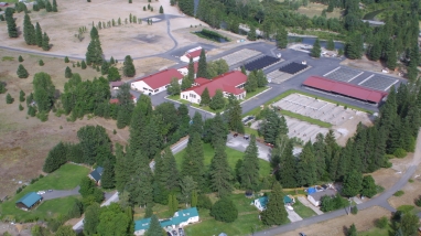 An aerial image of Leavenworth National Fish Hatchery in Leavenworth, Washington 