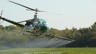 Aerial spraying water hyacinth