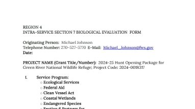 Front of the Section 7 Biological Evaluation Form.