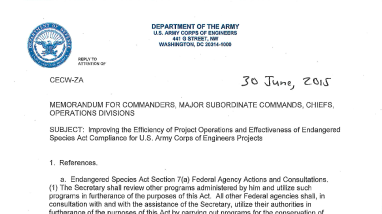 2015 USACE memo DCG-CEO ESA Compliance