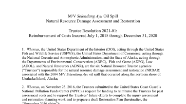 II.A.2.d Trustee Resolution 2021-01: Disbursement of Reimbursement of Past Assessment Costs