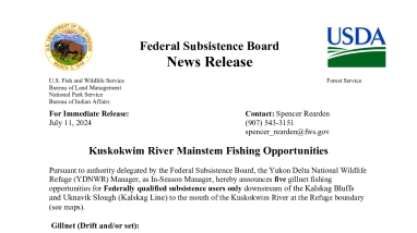 Kuskokwim River Mainstem Fishing Opportunities - July 11, 2024