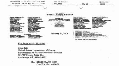 II.C.11 Letter from Responsible Party to Trustees declining cooperative cytochrome P450 sea duck study, January 27, 2006