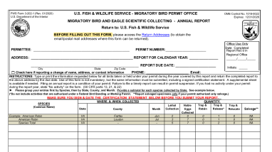 3-202-1 Annual Report for Migratory Bird and Eagle Scientific Collecting