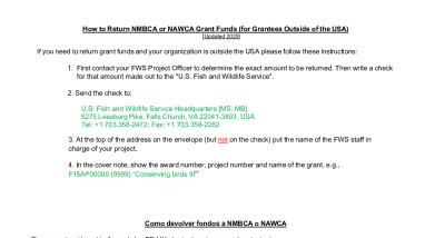 How to Return NMBCA or NAWCA Grant Funds (for Grantees Outside of the USA)