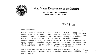 1985 Coastal Barrier Resources System Draft Report to Congress