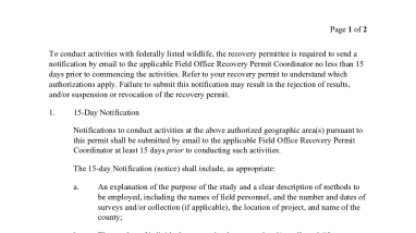 Wildlife 15-Day Pre-Activity Notification