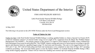 Notice of Timber Sale at Little Pend Oreille and Turnbull National Wildlife Refuges
