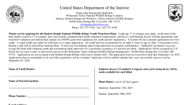 Baskett Slough National Wildlife Refuge Youth Waterfowl Hunt Permit Application
