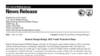 Baskett Slough National Wildlife Refuge September 2025 Youth Waterfowl Information