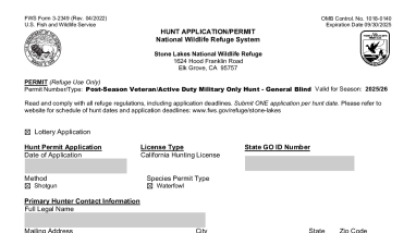 Hunt Application SLNWR 2025 Post-Season Veteran Only Hunt