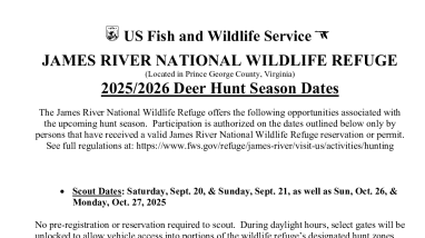 James River NWR 2025-2026 Deer hunt dates flyer