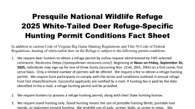 Presquile National Wildlife Refuge 2025 White-Tailed Deer Refuge-Specific Hunting Permit Conditions Fact Sheet