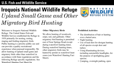 Iroquois NWR Upland Game and Other Migratory Bird Hunting
