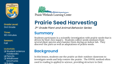 3rd Grade Fall Prairie Seed Harvesting