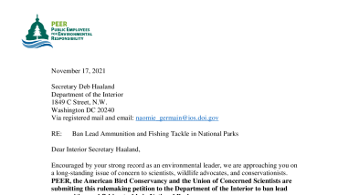 C Rosenthal 11-17-2022 PEER Rulemaking-Petition-Lead-Ammo