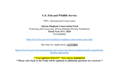 African Elephant Conservation Fund - FY24 Notice of Funding Opportunity (Updated on October 16, 2023)