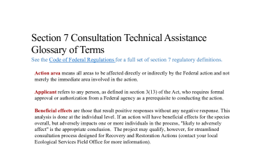 Section 7 Consultation Technical Assistance Glossary of Terms