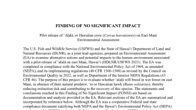 FONSI -Pilot release of ‘Alalā on East Maui Environmental Assessment.pdf