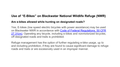 Use of E-Bikes for Hunting on Blackwater NWR