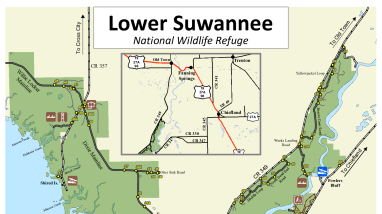 Map of Lower Suwannee NWR with gates