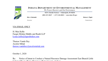 Notice of Intent to Conduct a Natural Resource Damage Assessment East Branch Little Calumet River / Burns Waterway Porter County, Indiana