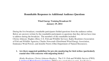 Wind Energy Training: Distributed Wind Energy, State Coordination, and Species of Habitat Fragmentation Concern - Questions and Answers