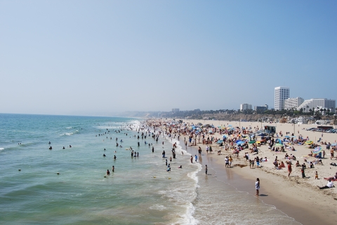 Crowded California Beach on a sunny day.