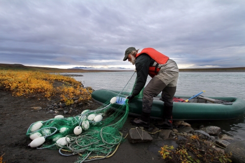 Fish and Wildlife Service biologist Randy Brown prepares to fish for Dolly Varden on the Canning River.