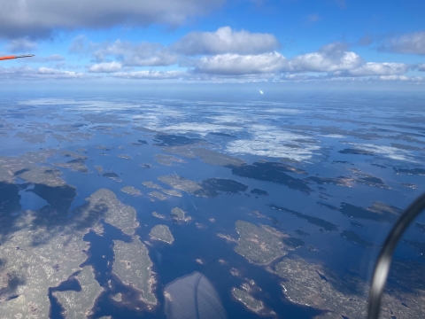 aerial view of wetlands and ice across the landscape